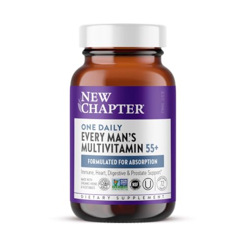 New Chapter One Daily Every Man's Multivitamin 55+ - Offers Eyesight, Immune System & Cellular Energy Support* - Contains Astaxanthin, Saw Palmetto & More - Gluten Free & Vegetarian - 72 Tablets