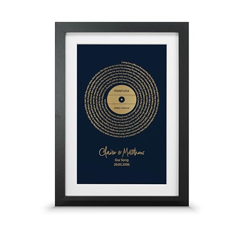 VerbatimART Personalised Metallic Foil Song Lyrics Print - Custom First Dance Wedding Song Gift (Standard Frame, A4 (21 x 30cm))