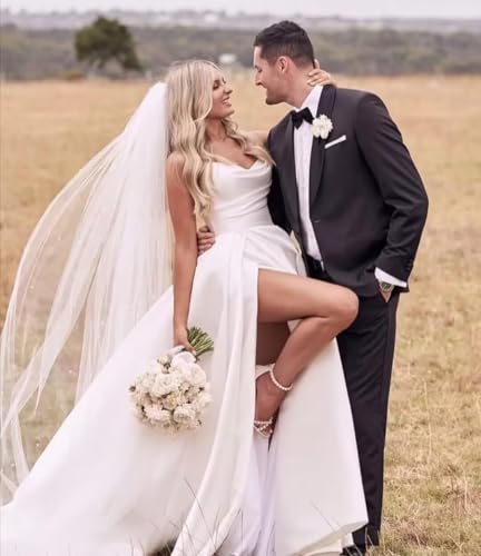 Off Shoulder Satin Wedding Dresses for Bride Tea Length Wedding Dress for Women Corset V Neck Bridal Shower Dress3