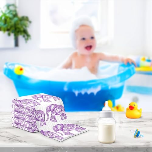 Image of vvfelixl Purple Outline Elephant Baby Burp Cloths Baby Muslin Washcloths for Boys Girls Cotton Babys Face Towel for Newborn Infants Soft and Absorbent 11.8 X 11.8 in, 5 Pack