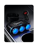 YANTU Cigarette Lighter Adapter & Splitter with 150W 3-Sockets & LED Ambient Lighting, Dual USB Fast Charging Car Outlet 12V, Car Cigarette Lighter Socket Plug Extension for Vehicles