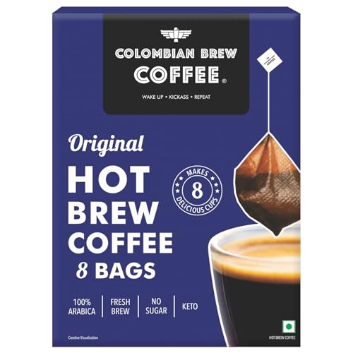 Colombain Brew Coffee Arabica Original Hot Brew 8 Bags, 8 Cups