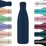 Botella de Agua Térmica de Acero Inoxidable Reutilizable | Sin BPA | Mantiene 24H Frio / 12H Calor | Isotérmica y Hermética - Doble Pared al Vacío a Prueba de Fugas (500ml, Azul Marino Mate)