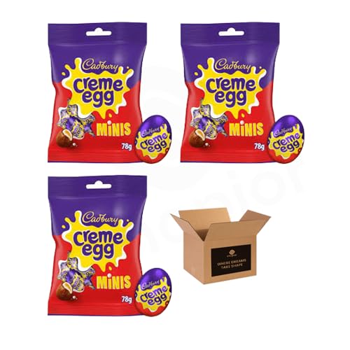 Cadbury Creme Egg Milk Chocolate Bar & Minis Variety | Creme Egg Fondant Filling, Easter Chocolate Gifts, Basket Fillers, Kids Party Birthday & Celebration Treats | (Minis Chocolate Bag 78g-Pack 3)