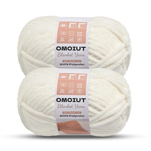 Image of OMoiout Chunky Chenille Yarn for Crocheting, 2 Pack Soft Baby Blanket Yarn, #7 Super Bulky, Chunky Knit Blanket Crochet Yarn, 14 oz /218.7 yds Fluffy Velvet Amigurumi Yarn(2 White)