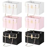 Machify Cajas de regalo florales con cadenas de metal, caja de almacenamiento para ramos, caja de papel para arreglos florales para San Valentín, 6 piezas de boda
