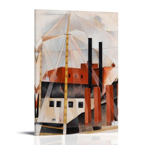 YYUEQIL Arte industrial cubista para pared, diseño de Charles Demuth's de 1919 con escena navideña de la mudanza de piano de Charles Demuth, impresión artística en lienzo, decoración de pared, marco