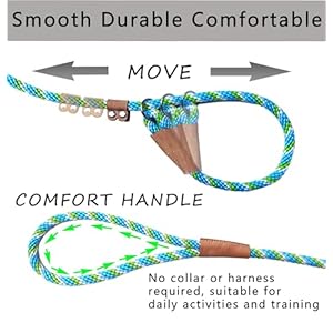 6 FT Slip Leads for Dogs No Pull Dog Training Leash Slip Leash Dog Lead Strong Dog Loop Leashes Colorful Braided Rope Dog Leashes Comfortable Dog Lead for Small Medium Dogs (Blue, 0.95CM)