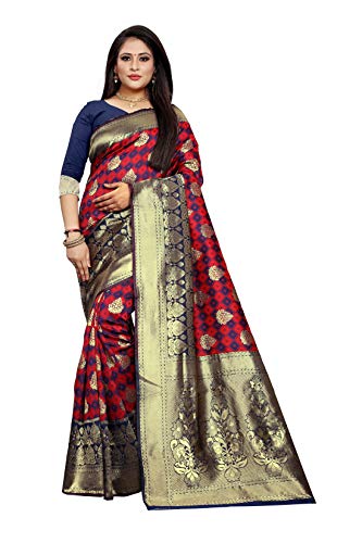 Indian Women's Banarasi Jacquard Rich Pallu Saree Wedding Traditional Designer Saree Silk Sari with Unstitched Blouse SM 4 (Navy Blue)