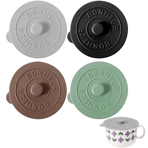 4 tapas de silicona reutilizables, antipolvo, tapas de silicona para café, cerveza, copas de vino, para el hogar y exteriores (9,5 cm) (multicolor)