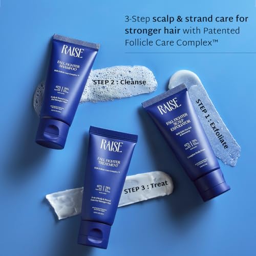 Image of Raise Fall Fighter Anti-Hairfall Travel Kit | 3-step hair care routine | 67% Less Hair Loss in 6 Weeks | Infused with Rosemary | SLS & Paraben Free | Exfoliate, Cleanse & Condition| 30ml Each