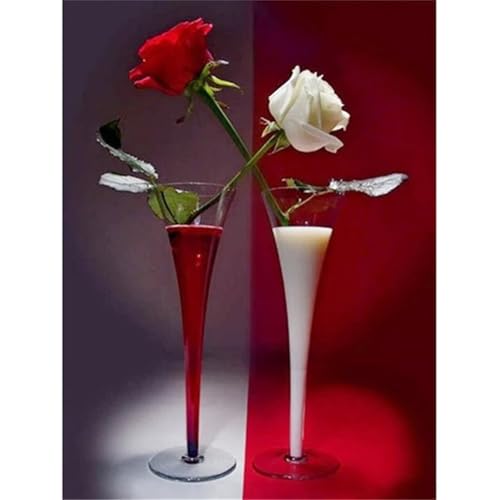 Kit complet de broderie diamant 5D rose rouge et blanche avec strass ronds au format 80x100cm