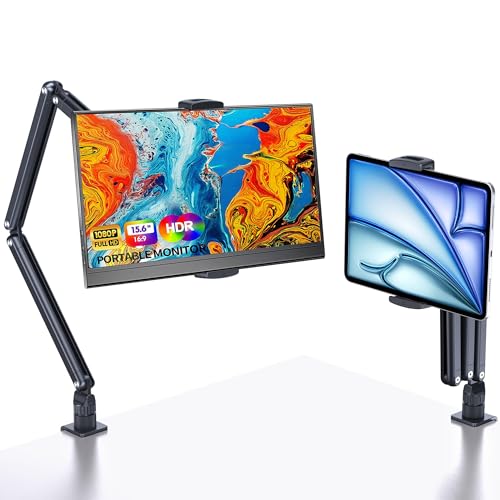 MSDONG Tablet Ständer für ipad,Portable Monitor Ständer Schreibtischhalterung für 15,6'' 16'' Bildschirm, Aluminium Langarm mit 360° drehbarer Basis,kompatibel mit 4,7-12.9'' ipad,Kindle