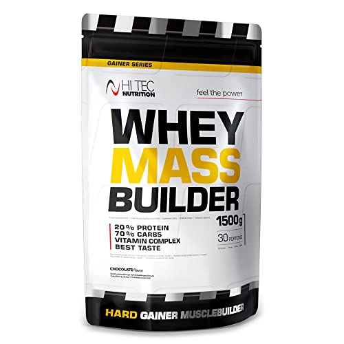 Mass Gainer Protein Pulver 1500g - Whey Weight Gainer für Muskelaufbau - 30 Portionen Schokolade - Hi Tec Nutrition