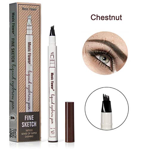 Eyebrow Tattoo Pen Waterproof Microblading Eyebrow Pencil with Micro-Fork Tip Brow Tint Tattoo Eyes Makeup Natural Hair-Like Defined Brows All Day (Chestnut)