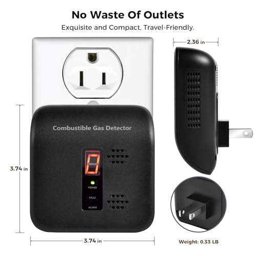Xalire Plug-in Natural Gas Leak Detector for Home - Sensitive Alarm for Methane, Propane, Butane & LPG in Kitchen, RV Black