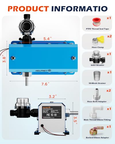 Image of 12V RV Water Pump, 5.5 GPM 50 PSI Self Priming Diaphragm Pump, 12 Volt DC Fresh Water Pump with Built-in Pressure Switch, Quiet On Demand Water Pump for RV Camper Marine Boat Yacht Food Truck