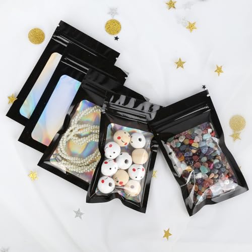 ZEFAN 120 Stück Mylar Bags, 3 Größen von Baggys Tüten, Wiederverschließbare Plastikbeutel Verschließbar für das Verpacken von Süßwaren, Schmuck und Keksen (Schwarz)