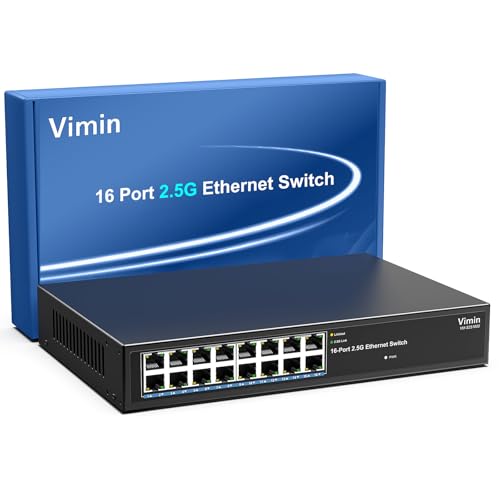 Image of Vimin 16 Port 2.5GB Unmanaged Ethernet Switch Plug & Play | 16 Port 2.5G Switch Unmanaged Compatible with 10 /100 /1000 /2500Mbps, Metal Housing, Fanless