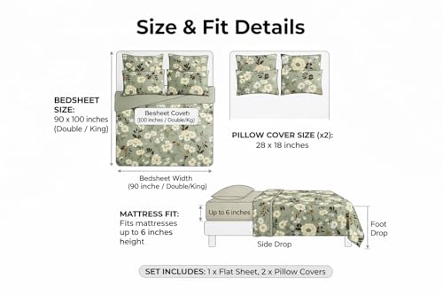 Image of Bedsheet for Double Bed King Size | 90 X 100 Inch Bed Sheet with 2 Pillow Covers 18 X 28 Inch | Soft, Wrinkle Resistant, Durable 250 TC Breathable, Skin Friendly | Olive Sage