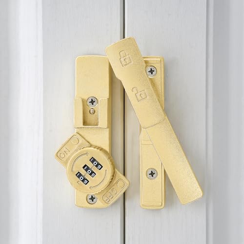 Image of INIRET 2 Packs Gold 180 Degree Barn Door Lock,Mechanical Password Lock,Flip Latch with Combination,3 Digit Password Keyless,Protect Privacy,for Cabinets,Windows,Garden,Bathroom,and Sliding Door