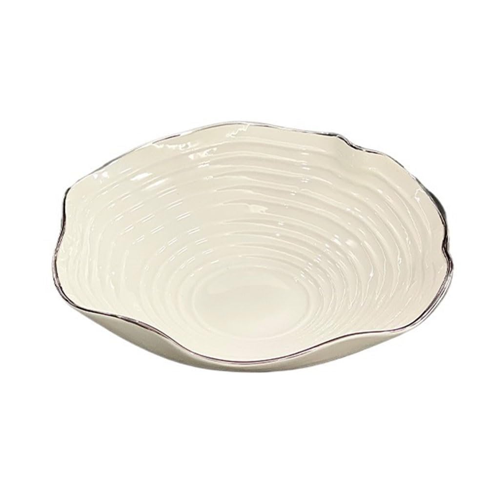 Cuenco para servir grande de cerámica blanca con borde ondulado decorativo