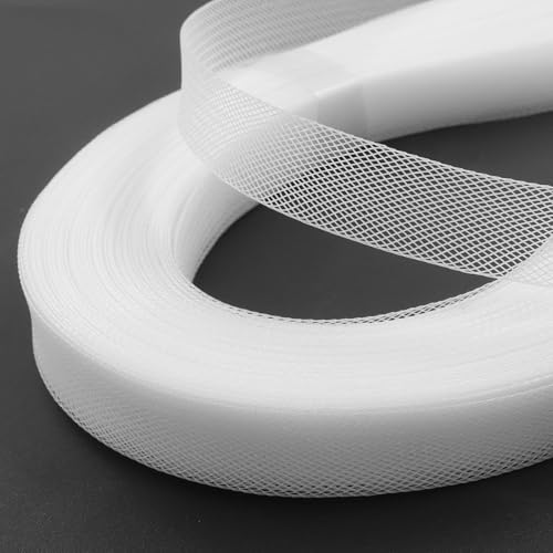 ISDVBUY 50 Yards Polyester Horsehair Braid 1.5cm Stiff Horsehair Braid Wide Boning Trim for Sewing Wedding Dresses Skirts Dance Gowns & Hat Making(White)