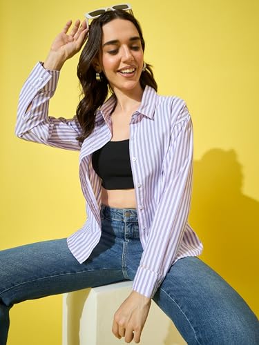 Image of DIMPY GARMENTS Women's Cotton Striped Oversized Long Sleeve Button-Down Shirt