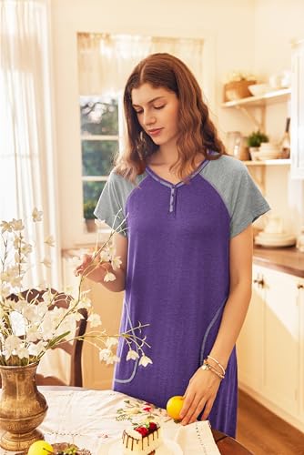 Image of Ekouaer Long Nightgown Women's Loungewear Short Sleeve Sleepwear Full Length Sleep Shirt with Pockets