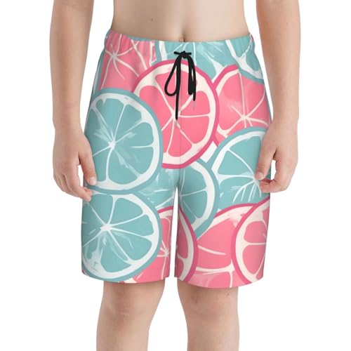 Pink Blue Citrus Slices Youth Beach Pants, Soft and Breathable, with Drawstring Waist, Suitable for Sports and Leisure.3