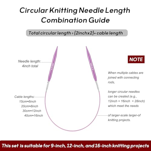 Image of Guclud 2-Inch Short Interchangeable Circular Knitting Needles Set | US 2.5-11 (3.0-8.0mm) | 12-Pair of Metal Small Circular Needles | 4 Cables (6 inch, 8 inch, 12 inch, and 16 inch), Accessories & Case