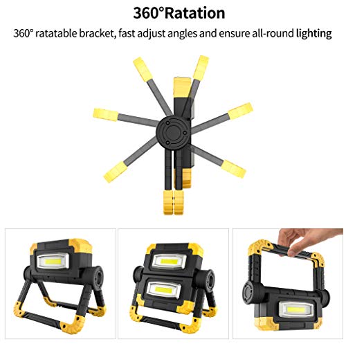 Rechargeable Work Light with 360° Rotation - Folding LED Floodlight 20W, Portable Waterproof Spotlight for Car Repairing, Camping, Hiking, Emergency Power Bank & Fishing BBQ