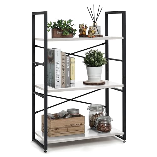 Image of CAPHAUS 3 Tier Small Bookshelf, 24 Inch Width Free Standing Shelf, Bookcase Shelf Storage Organizer, Industrial Book Shelves for Home Office, Living Room, White Shelves & Metal Frame
