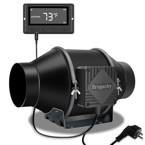 Brogachy 100mm Extracteur d'Air Intelligent 365 m³/h,Ventilateur d'extraction 3000 RPM, Triphasé EC Moteur, Pour Hydroponique Tentes de Croissance, Grenier Atelier et Garag.