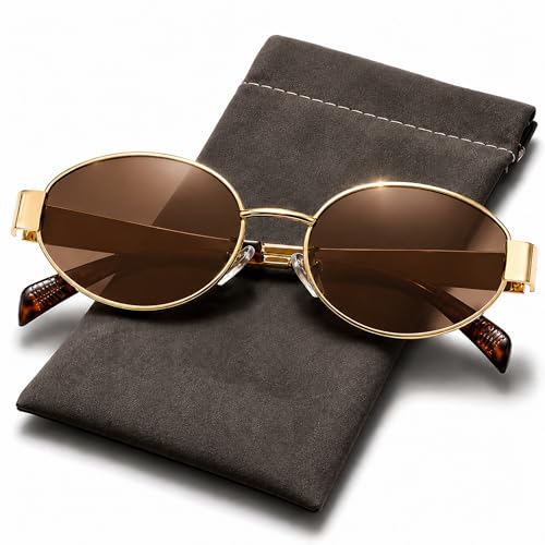 Image of FAVELA Retro Oval Sunglasses for Women & Men | Trendy Metal Sun Glasses Classic Shades | UV400 Protection Retro Oval Sunglasses Vintage Style.