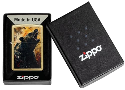 Image of Zippo Grizzly Roar Design Street Brass, Pocket Fuel Windproof Premium Lighter (BIS Certifed)