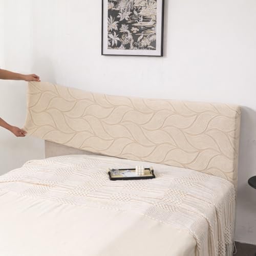 Image of HOMETHREADS Stretchable Velvet Headboard Cover | Soft, Dust-Proof & Wrinkle-Resistant Bed Back Protector | Fits Leather, Wooden & Fabric Bedsides | for 3ft to 3.5ft Beds (Cream, 90x65Cm)