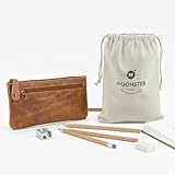 Leather Pencil Case - Beautifully Handcrafted Zippered Pouch That’s Made to Last - Elegant, Practical Pencil Cases for Adults and Students - Unique Design with Side Pocket and Keyring - 8 x 4 inches