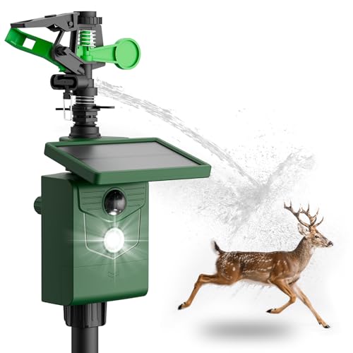 Motion-Activated Sprinkler, Solar Animal Repellent Outdoor - 1 Pack Deer Cat Deterrent with Motion Sensor & Flashing Lights, Protects Yard & Garden from Deer, Cats, Raccoons