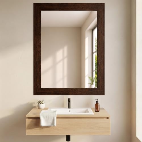 Image of Creative Arts n Frames Wall Decor Hand Crafted Wooden HD Wall Mirror Panel for Living Room Bedroom Lobby Modern Wall Decor Home Decor Items (Regular Chocolate 14x22 inch Framed HD Mirror)