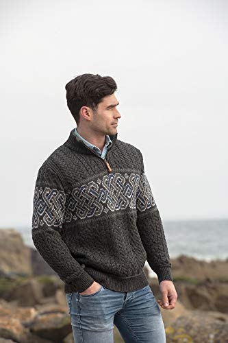 Aran Crafts Men's Irish Cable Knit Half Zip Jacquard Sweater (100% Merino Wool)3