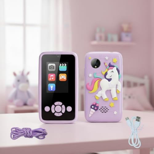 Image of VikriDA Plastic Kids Smartphone Toy with MP3 Music Player Bumper Back Case Dual Camera for Selfies in-Built Games 2.4 inch Screen 8MP Camera Toys for Boys & Girls (Purple)