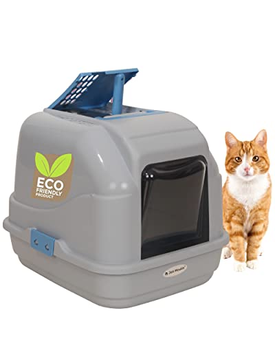 Extrahaltbar hygienisches Katzenklo Katzentoilette 50x40x40 cm | Ungiftiges Rohmaterial | Streuschaufel und Aktivkohlefilter | der Umwelt zuliebe | Blau komplett