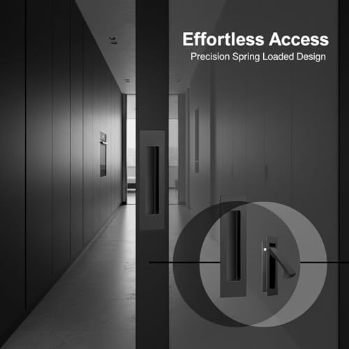 Herraje para puerta corrediza, tirador empotrado de acero inoxidable cepillado en negro, 3.15 x 0.87 pulgadas, diseño contemporáneo para puertas corredizas miniatura 5