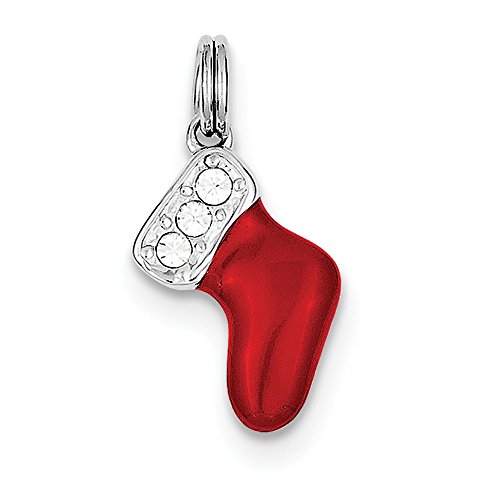 LavaFashion Sterling Silver Polished Finish Simulated CZ Enamel Stocking Charm (23 mm x 11 mm)