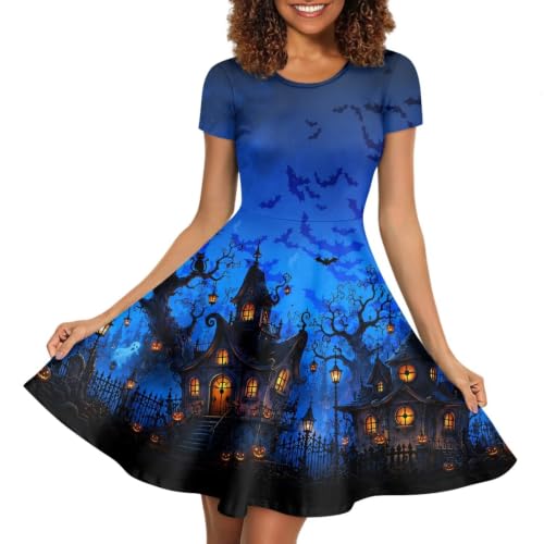 Image of Forchrinse Summer Dresses for Women Crew Neck Short Sleeve Midi Dress Casual Beach Vacation Sundress