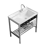  Évier exterieur bac laver,Evier buanderie,évier en céramique,Évier Céramique avec Robinet et Tuyau,Multifonctionnel Indépendant Evier,pour Salle de Lavage,Salle de Bain,Exterieur Intérieur (Size : 1