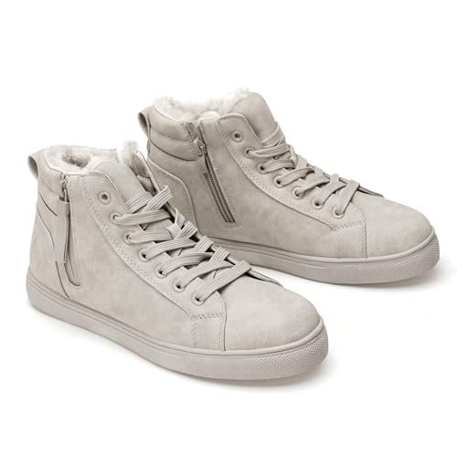 Botas de Nieve cálidas con Forro de Piel sintética para Mujer, Botines con Cordones, Antideslizantes, de caña Alta, para Caminar, Viajar, Trabajar y Escalar.-Gray-41