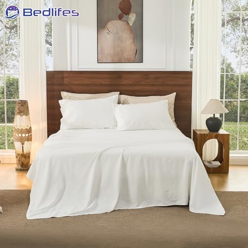 Image of Bedlifes 100% French Linen California King Bed Sheet Set - 16 inch Deep, 4Pcs | Soft & Durable, Breathable & Cooling, Pure Flax Linen, OEKO-TEX Certified, Moisture-Wicking, Easy Care, Machine Washable