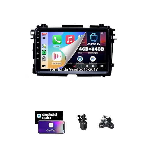 Radio de Coche ZCZANT Android de 14 Pulgadas y Doble DIN para Honda Vezel 2015-2017, Radio FM con Bluetooth, navegación GPS Wi-Fi, CarPlay, Plug and Play con cámara de Marcha atrás (4G + Wi-Fi 4G